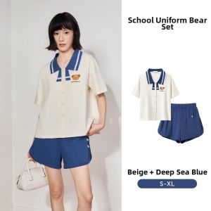 NAITANGPAI | Short Sleeve Academic Style Bear Home Wear