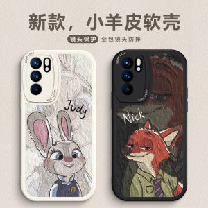 Oppo Reno6 pro Rabbit Couple Phone Case Full Lens Protection Soft Silicone Cartoon Oil Painting Mens High End Leather Womens Anti-Fall