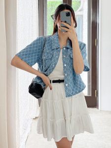 Retro Stylish Blue Denim Shirt Jacket Womens Loose Short Sleeve Summer New Arrival Original Design Polo Collar Single Button