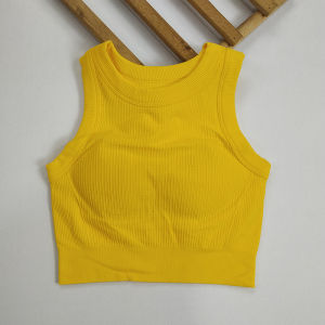 Womens Candy-Colored Yoga Tank Top - Side Boob Control Elastic Seamless Built-in Cups Shockproof Sports Bra