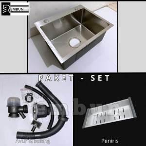 Paket Kitchen Sink BLACK 60x45cm /Bak Cuci Piring Stainless Hitam Dengan Keran Tarik Keluar