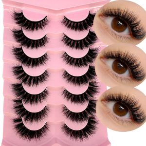 ใหม่ 7 คู่ขนตา 3D ขนตาปลอม 5D Fluffy Faux Mink Lashes Cat EyeLashes Reusable Volume Mink Eyelashes Extension แต่งหน้า