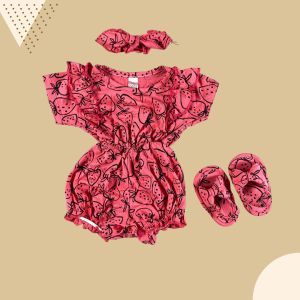 3-12BLN JUMPSUIT BAYI LUNA + Headband dan Sendal by LITTLE KODA 3IN1 SET (SNI)