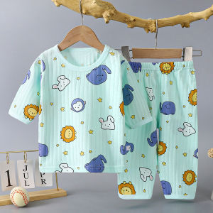 Childrens Air Conditioning Room Clothing Pure Cotton Boys and Girls Three-Quarter Sleeve Homewear Suit Summer Thin Child Baby Pajamas Spring & Fall
