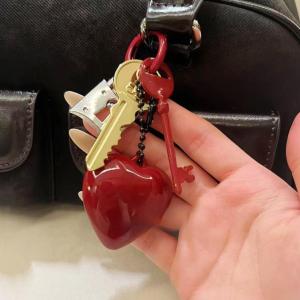 Original Ankela Red Heart Key Bag Charm Alloy Letter Lock Key Holder Pendant High-End Feeling Accessory for Handbags