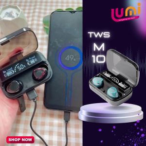 TWS Earphone M10 - TWS Headset M10 M41 5.1 Bluetooth Earphone Powerbank 3500mah In-Ear 9D - Headset bluetooth full bass tws m10 earphone wireless bluetooth gaming stereo handsfree suport semua hp laptop tws fingerprint led display suport powerbank Headset