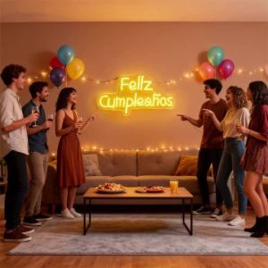Feliz Cumpleaños Led Neon Sign Spanish Blessing Icon Usb Powered Suitable For Birthday Party Background Decor Of Any Age.