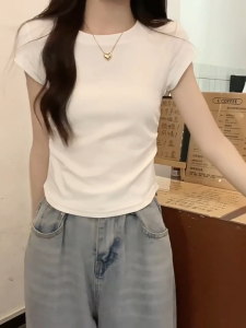 Muuv-It Ins Hot Womens T-shirt Short Sleeves Summer New Solid Color Slimming Effect Trendy Top For Ladies