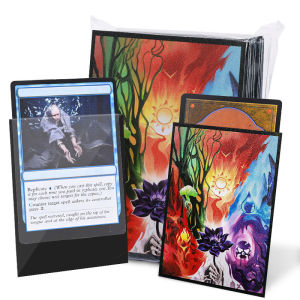 TCG Card Sleeves - 100 Standard Size Pack Clear Front & Matte Finish Back with Five Elements Premium Sleeves for Magic