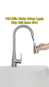 Vòi rửa chén nóng lạnh dây rút inox 304 xước mờ Hobby home decor VDR13