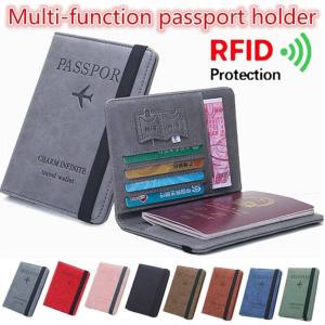 Multi-Function Ultra-Thin Credit Card Holder Leather Travel Cover Case Wallet RFID Wallet Passport Bag Passport Holder Document Organizer Case (Grey/Black/Blue)