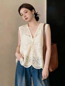 Lace Hollow V-Neck Slimming Tank Top Plus Size