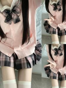 New Design Original JK Uniform Autumn Winter Set Plaid Skirt Long Sleeve Shirt Womens College Style School Uniforms