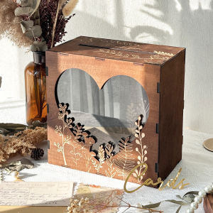 Heart Shaped Acrylic Window Wooden Wedding Card Box Rustic Wedding Card Box for Wedding Decoration Graduation Party Birthday