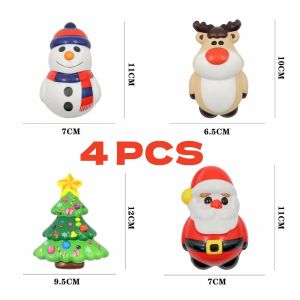 4Pcs PU Slow Rebound Squishy Toy Santa Claus Reindeer Squeeze Stress Relief Doll Novelty Christmas Decor Creative Holiday Gift
