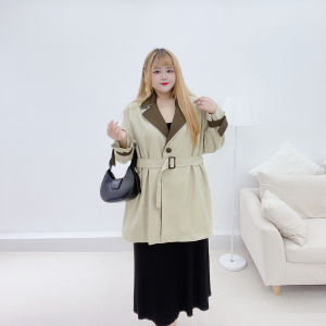Chubby Cute plus Size Womens Short Commute Korean Style Windbreaker Coat Elegant Personality Big Size Polyester Fiber