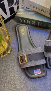 PROMO SANDAL SELOP FLAT ZARA DENIM GESPER KEKINIAN KOREAN STYLE KODE A20B TERBARU