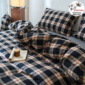 100% Cotton Yarn-Dyed Duvet Cover Set Plaid Washed Cotton Bedding Set Soft Breathable Fade Resistant Quilt Cover & Pillowcase
