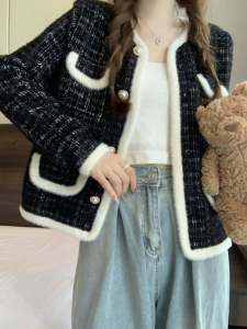 เสื้อแจ็คเก็ตผู้หญิงสไตล์ชิ้นส่วนสั้นขนแกะเทียมฤดูใบไม้ร่วง 2024 ฤดูหนาว เสื้อคลุมกันหนาวแบบสวมหัวทรงตรง ปกติ คอตั้ง เสื้อคลุมกันหนาว