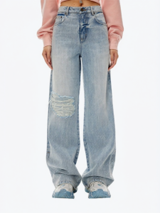 ANN ANDELMAN | Blue Ripped High Waist Wide Leg Jeans