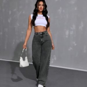Jeans for Woman Y2k Jeans Loose Wide Leg Drag Ash Gray High Waist Vintage Streetwear Fashion Casual Trend 2025 Comfort Fit