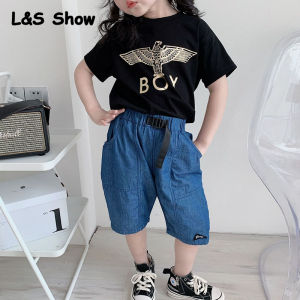 LS Show กางเกงขาสั้นเด็กผู้ชายสำหรับฤดูร้อนกางเกงเด็กรุ่นบางทรงหลวมกางเกงลำลองคร็อปแพนท์สำหรับเด็กโตฤดูร้อน