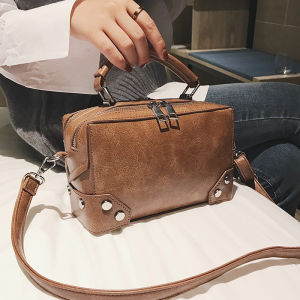 Retro Hong Kong Style Womens Mini Boston Crossbody Pillow Bag Fashionable Handbag Soft PU Leather Zipper Closure Casual Bag