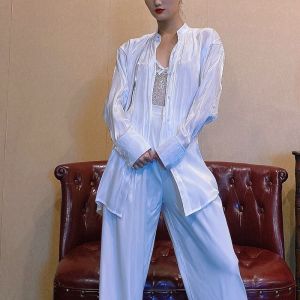 Fashionable WYZ Cover up Shirt Womens Style Asymmetrical Neckline Long Sleeve V-neck Button Detail Commute Pure Color Summer