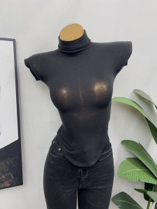 Really Comfortable and Easy to Wear! South Korea Ins Half Turtleneck Sleeveless Vest Womens Thin with Transparent Underwear T-shirt Top 2023