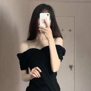 Summer High Waist Black Bodycon Dress Birthday Party Short Sleeve Retro Style Commute One Piece A-Line Skirt Elegant Women