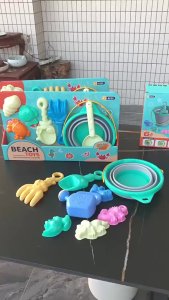 Anakkid---Kids Beach Toys/ Outdoor Play with Sand Toys Contain Soft Plastic Folding Bucket 8pcs/Set
