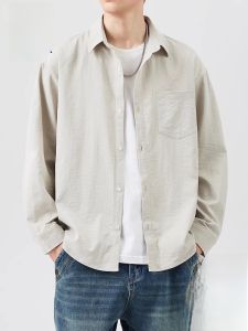 ROMON | Áo sơ mi nam tay dài thường ngày mùa thu mới rộng rãi chống nhăn chống nhăn không cần ủi áo sơ mi thường ngày màu trơn