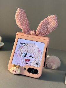 Cute Rabbit Ear Phone Case Full Cover Middle Axis for Samsung ZFlip6 ZFlip7 FE Protective Shell for Foldable Screen Phones