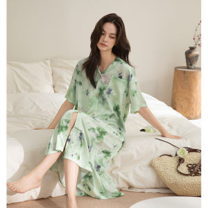 MiiOW | MiiOW Ice Silk Sleepwear Womens Summer Thin Short Sleeve Home Clothes Set Worn Outdoor Comfortable Leisure Casual Style
