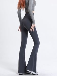 กางเกงโยคะผ้าซิลิโคนลายฉลามเอวสูงสำหรับผู้หญิง กางเกงขายาวทรงขาบานทรงกระบอกสำหรับฤดูใบไม้ร่วง กางเกงขายาวลำลองแบบสวมหัว