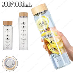 700/1000ML Large Capacity Glass Water Bottle With Time Stamped Lid Used For Drinking Transparent Milk Juice Birthday Gift