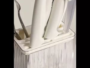 กล่องเก็บอุปกรณ์เครื่องครัว ที่เก็บช้อนส้อม ตะเกียบ มีด ฝาหม้อ แบบ 6 ช่อง มีที่ระบายน้ำ