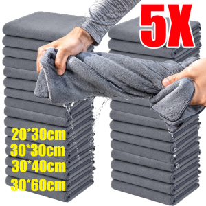 5pcs Double-Sided Coral Velvet Microfiber Car Drying Towel / Lint-Free Suede Cleaning Rag / Absorbent Detailing Cloth for Auto Washing / Kitchen and Glass Wiping