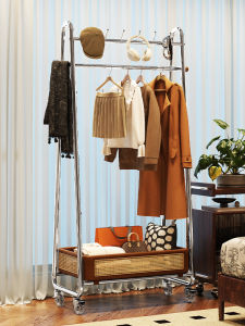 Retro Style Wicker Clothes Hanger Rack Bedroom Floor Mounted Coat Hook Room Mobile Corner Clothes Rod French Style Furniture