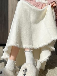 Thickened Knitted High Waist A-Line Mini Skirt Womens Autumn Winter New Style Slimming Drapey Midi Skirt Korean Style Commute