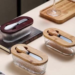 1 Chiếc Đĩa Bơ Thủy Tinh Màu Vàng Có Nắp Đậy Kín Khay Đựng Đồ Sang Trọng Để Trên Bàn & Tủ Lạnh Dùng Đựng Mứt Phô Mai Đĩa Thủy Tinh Bền Bỉ