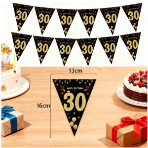 18 21 30 40 50 60 70 80th Birthday Party Decoration Classic Black Gold Flag Banner Pennant