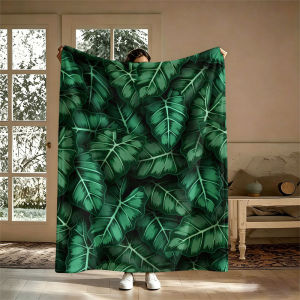 Tropical Leaves Green Flannel Blanket Perfect for Sofa Office Bed Travel Sleep Read Relax Camping Four Season Use