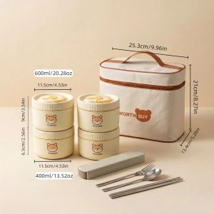 WORTHBUY | Hộp Cơm Trưa Bằng Thép Không Gỉ 304 Có Thể Dùng Lò Vi Sóng Giữ Nhiệt Kèm Thìa/đũa Chống Rò Rỉ Cách Nhiệt Dành Cho Trẻ Em & Người Lớn
