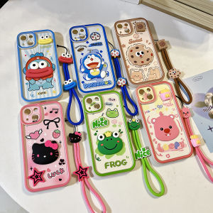 New Phone Case OPPO A18 A38 A58 A78 A98 A17 A17k NFC A95 A55 4G 5G Ins Fashion Cute Cartoon Ruby Frog Doraemon Hello Kitty 3D Dolls Trend Casing with Lanyard 2024