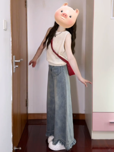 กางเกงยีนส์ขากว้างเอวสูงสไตล์อเมริกันย้อนยุคสำหรับผู้หญิง กางเกงขายาวทรงตรงหลวมๆ ทรงสลิมฟิต ดีไซน์ใหม่ ฤดูร้อน 2024