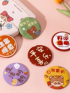 Portable Mini Creative round Mirror for Girls Cosmetic Bag Cartoon Student Pocket Mirror Metal Frame Glass Surface