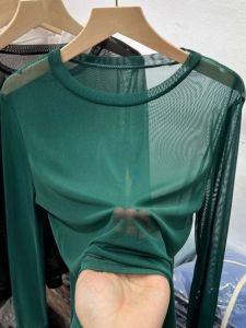 Stylish Trendy Top Fashionable Long Sleeve Close-Fitted and Comfortable Inner Match Thin T-Shirt Mesh Bottoming Shirt for Women round Neck All-Matching