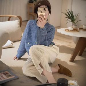 Blue Short Sweater Knitted Wool Yarn Slimming High-End Feeling Milk Series Small Size Womens Sweet Style Commute Korean Loose Fit