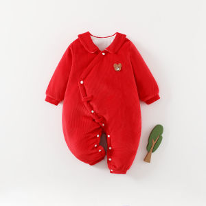 Newborn Baby Clothes Autumn Winter Thin Cotton Romper Red New Year Fashionable Greeting Clothes Baby Warm Crawling Suit